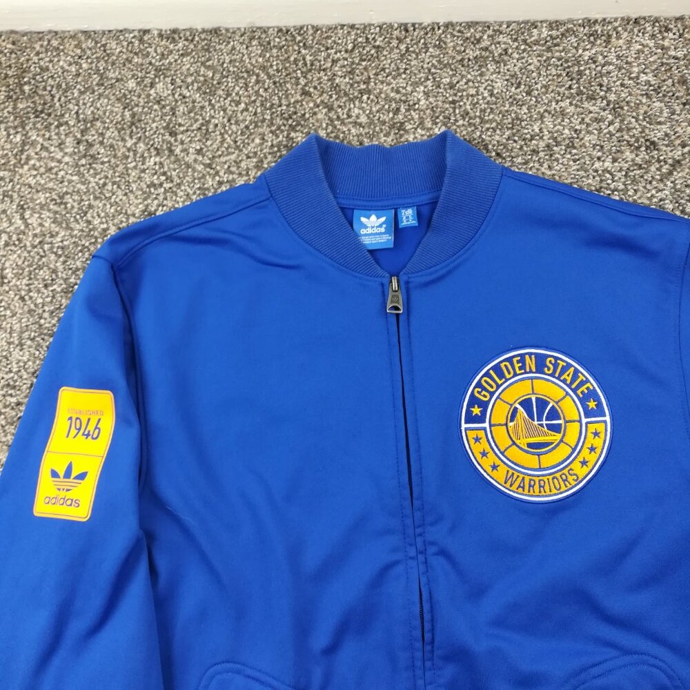 2015 Golden State Warriors Jacket Track Bomber Adidas Originals Blue Mens Medium